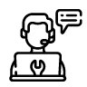 Icon technical support person with a computer and dialogue bubble