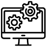 Icon - Bildschirm mit zwei Zahnrädern