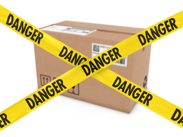 Image of a parcel with danger tape