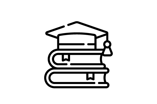 Icon showing books with university cap sitting on top